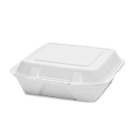 Suikerriet Gescharnierd Container "Menu Box" wit 24x23x7,7cm (50 stuks)